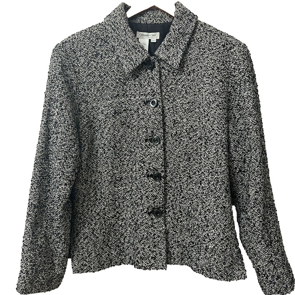 Coldwater Creek Jacket L Silk Blend Woven Texture Black White
